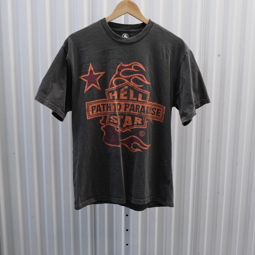 Hellstar Biker Graphic T-Shirt Mens Medium Faded Black Path To Paradise Tour